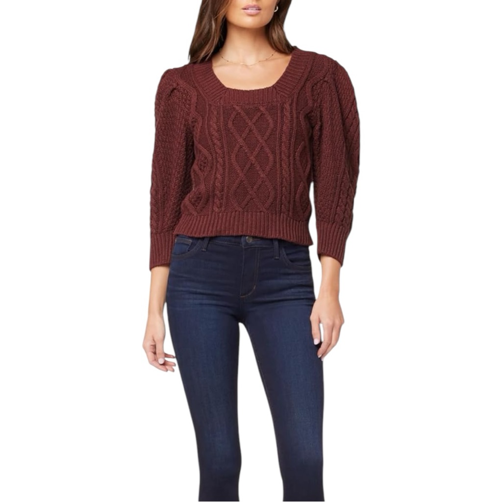 Joe’s Jeans The Ara Sweater Size Large Brown Cotton Wool Chunky Knit Square Neck
